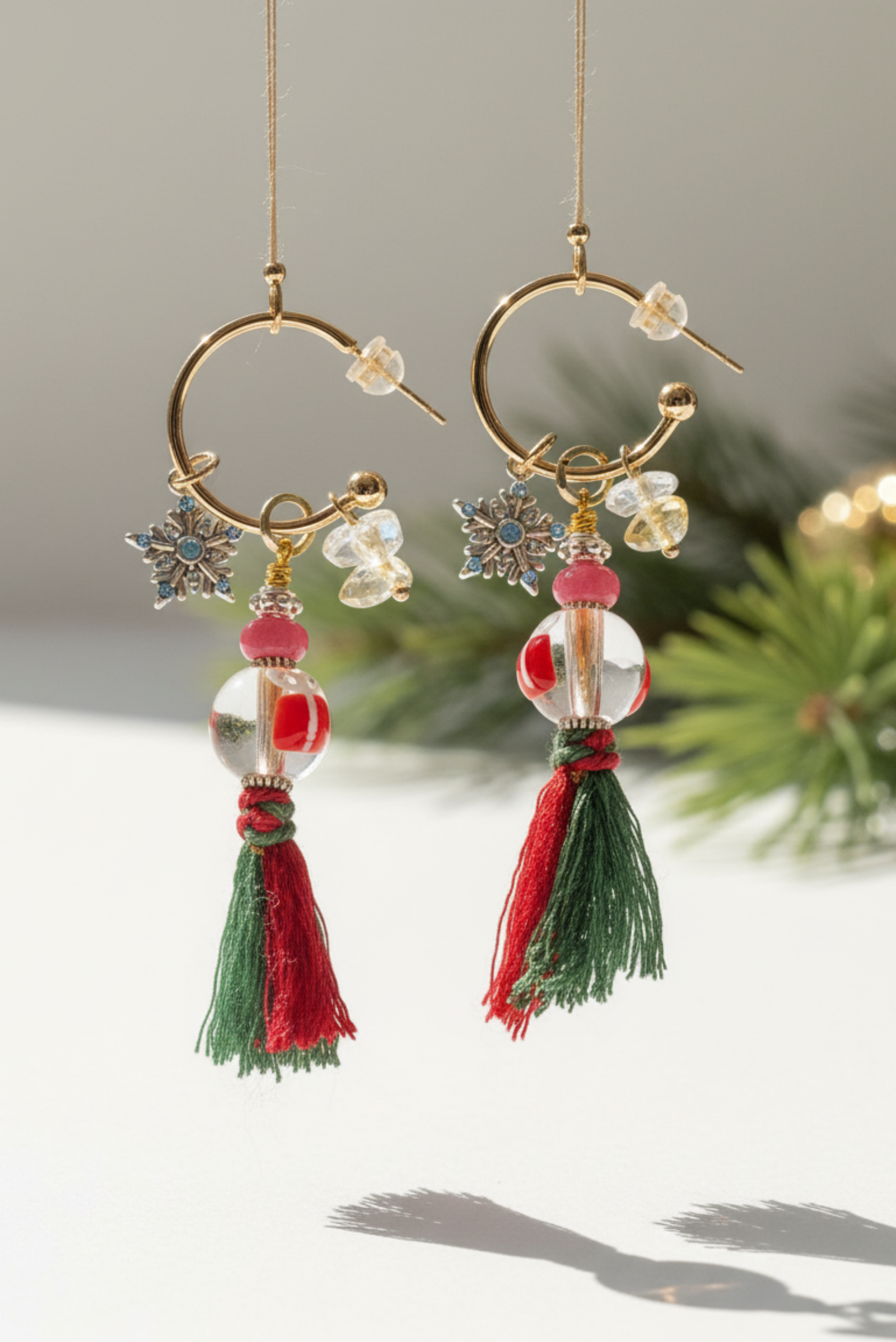 Festive Ancient Glass Transparent Bead Earrings - Christmas Edition