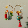 DIY Asymmetric Christmas Earrings - Ancient Glass & Amber Jasper