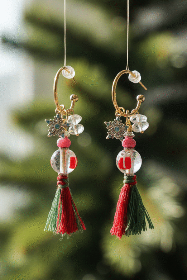 Festive Ancient Glass Transparent Bead Earrings - Christmas Edition