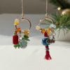 DIY Asymmetric Christmas Earrings - Ancient Glass & Amber Jasper