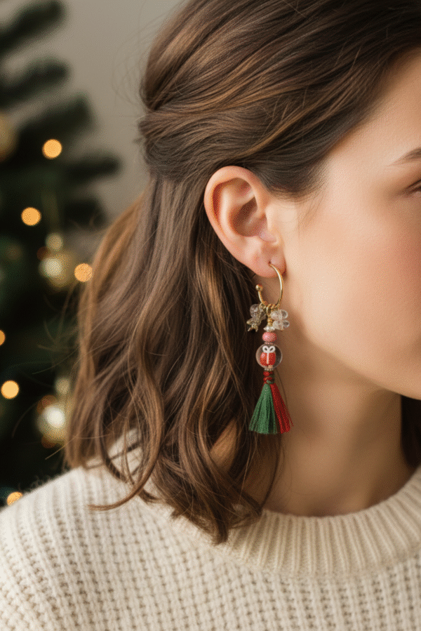 Festive Ancient Glass Transparent Bead Earrings - Christmas Edition