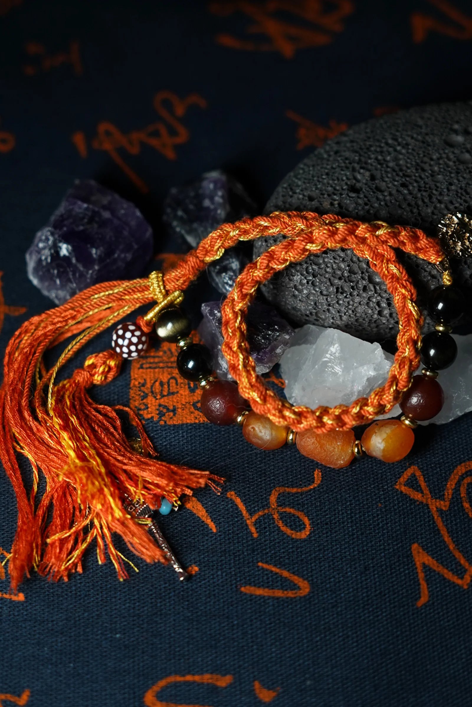 handwoven bracelet in oxblood red and warm gold — Leo Zodiac by TibetanTwist