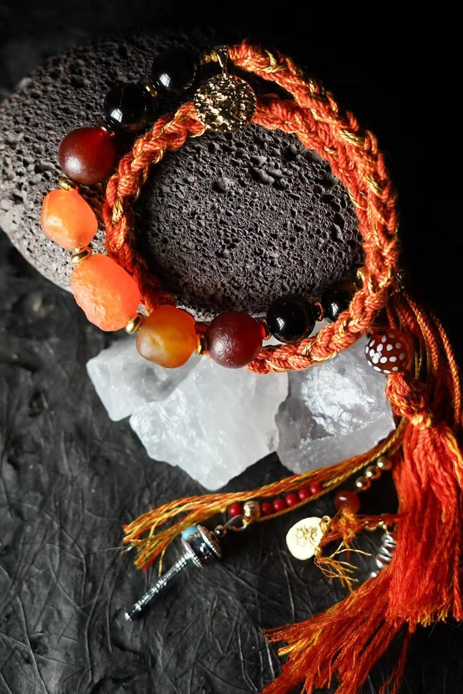 handwoven zodiac bracelet in sunset orange and gold — Zodiac by TibetanTwist