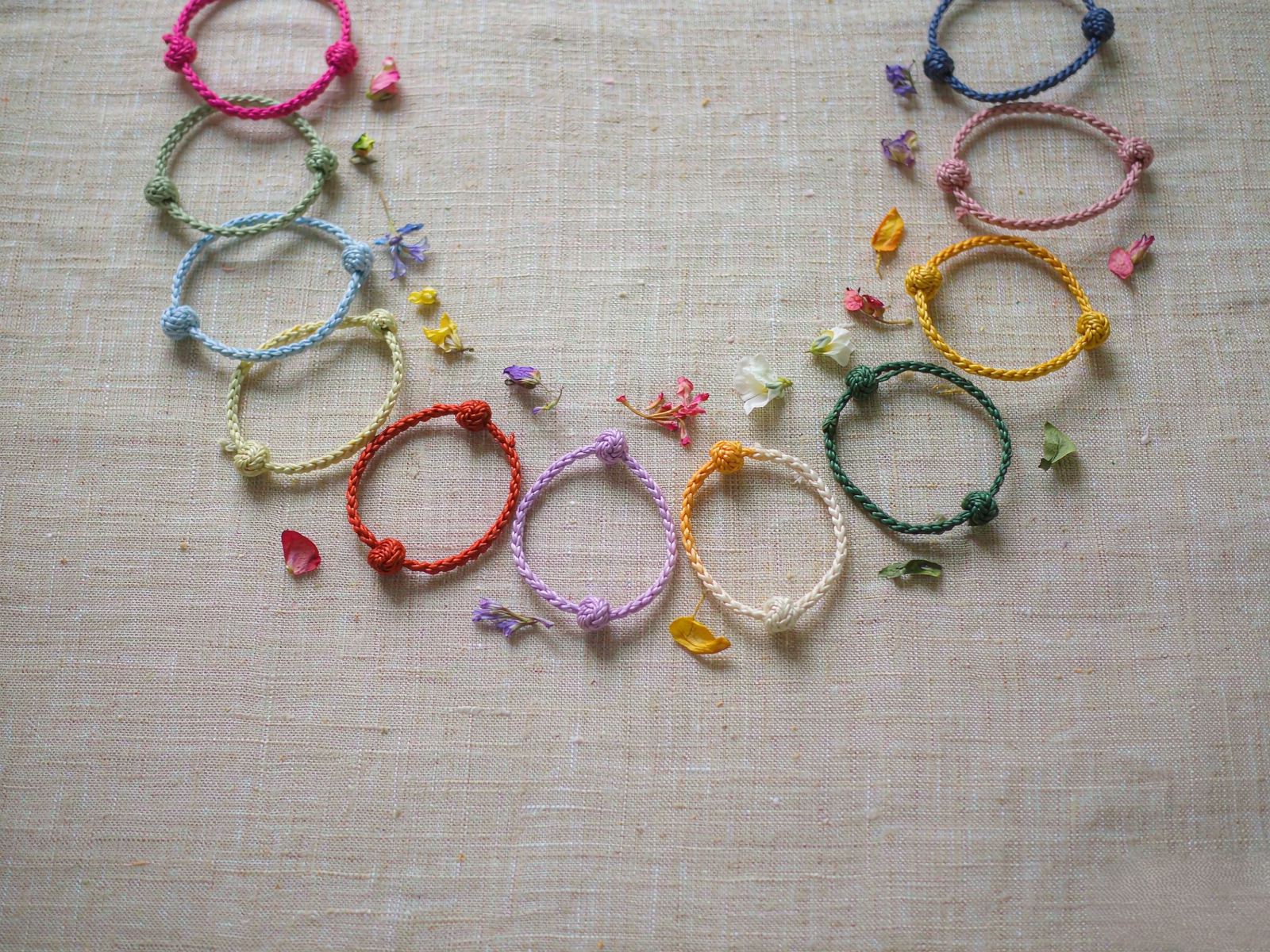 twelve zodiac bracelet colors arranged in three palette groups — Zodiac Series by TibetanTwist