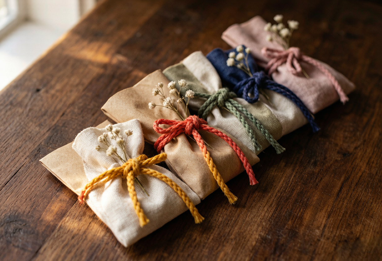 a row of handwoven gift pouches in twelve woven colors — Zodiac Jewelry by TibetanTwist