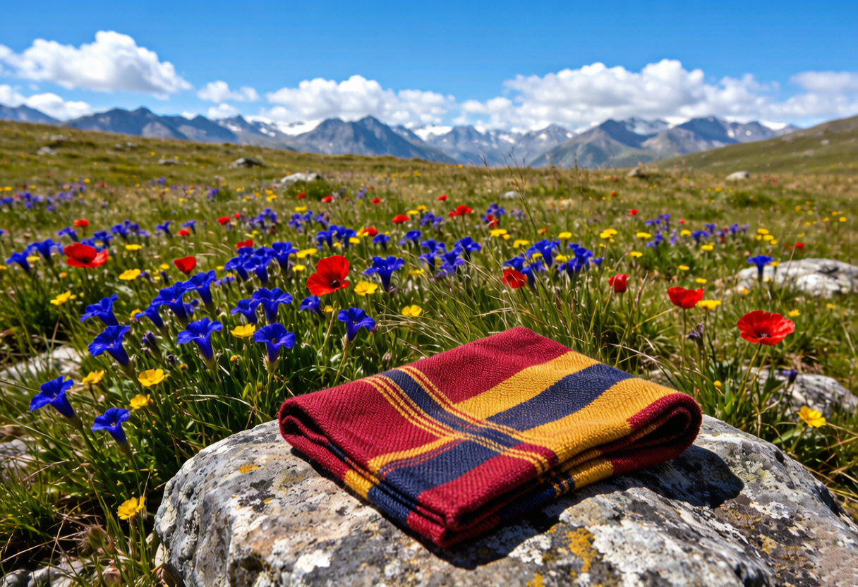 highland meadow in oxblood red, saffron gold and deep lake blue — Tibetan-Inspired color story by TibetanTwist