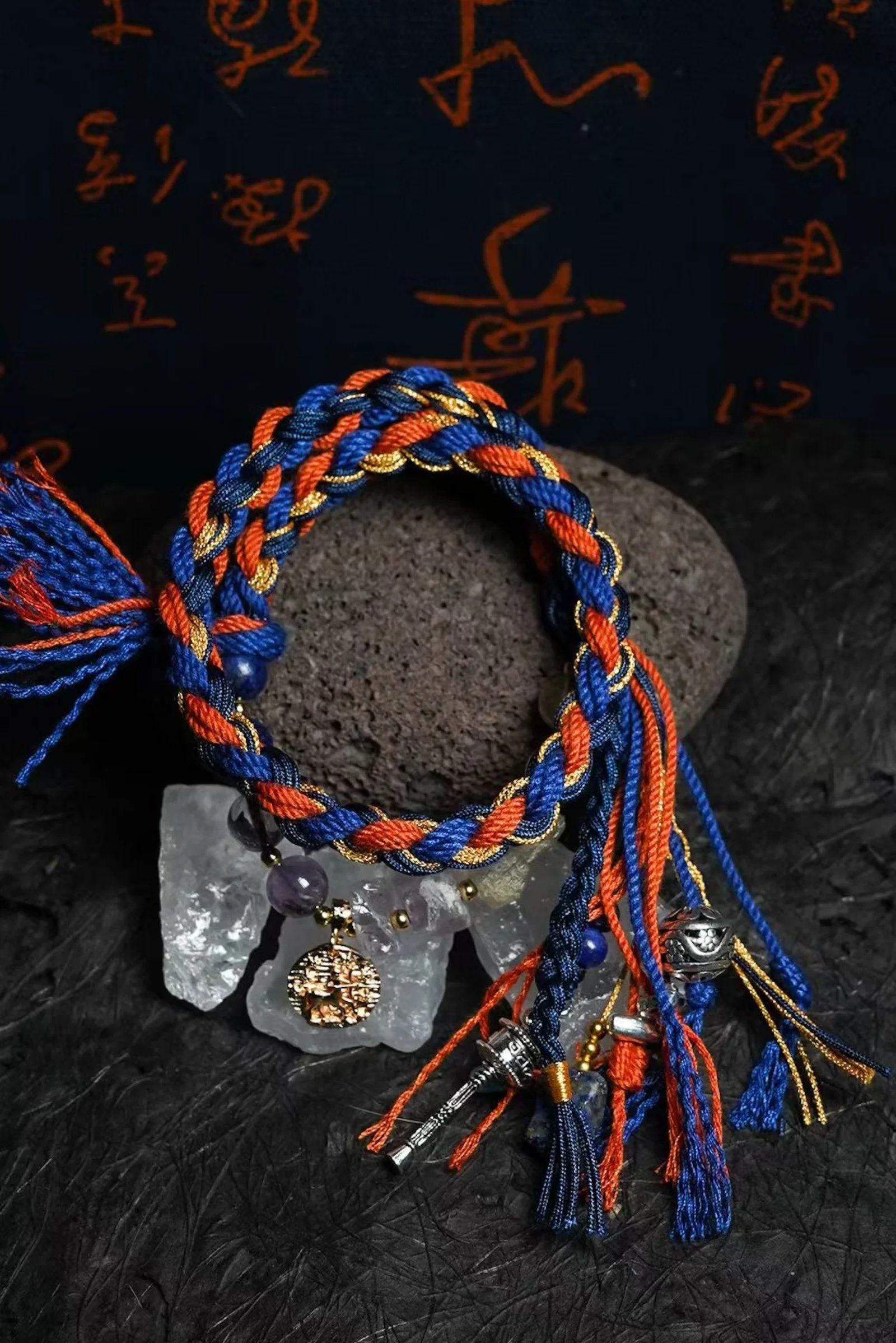 handwoven zodiac bracelet in sapphire deep blue and gold — Zodiac by TibetanTwist